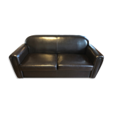 Sofa bed leather 3 places brown