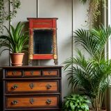 Restoration period mirror 1830 patinated gilded carved wood 48x33 cm