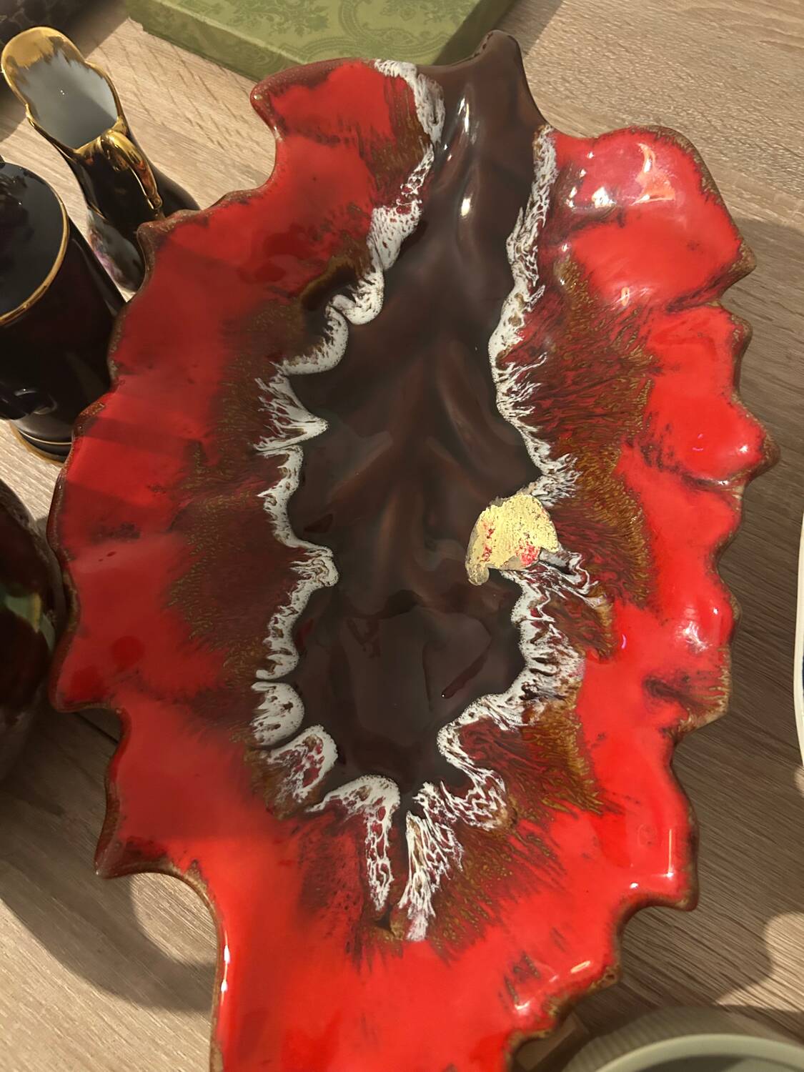 Large Vallauris vintage red plate – 1960s design ceramic – piece