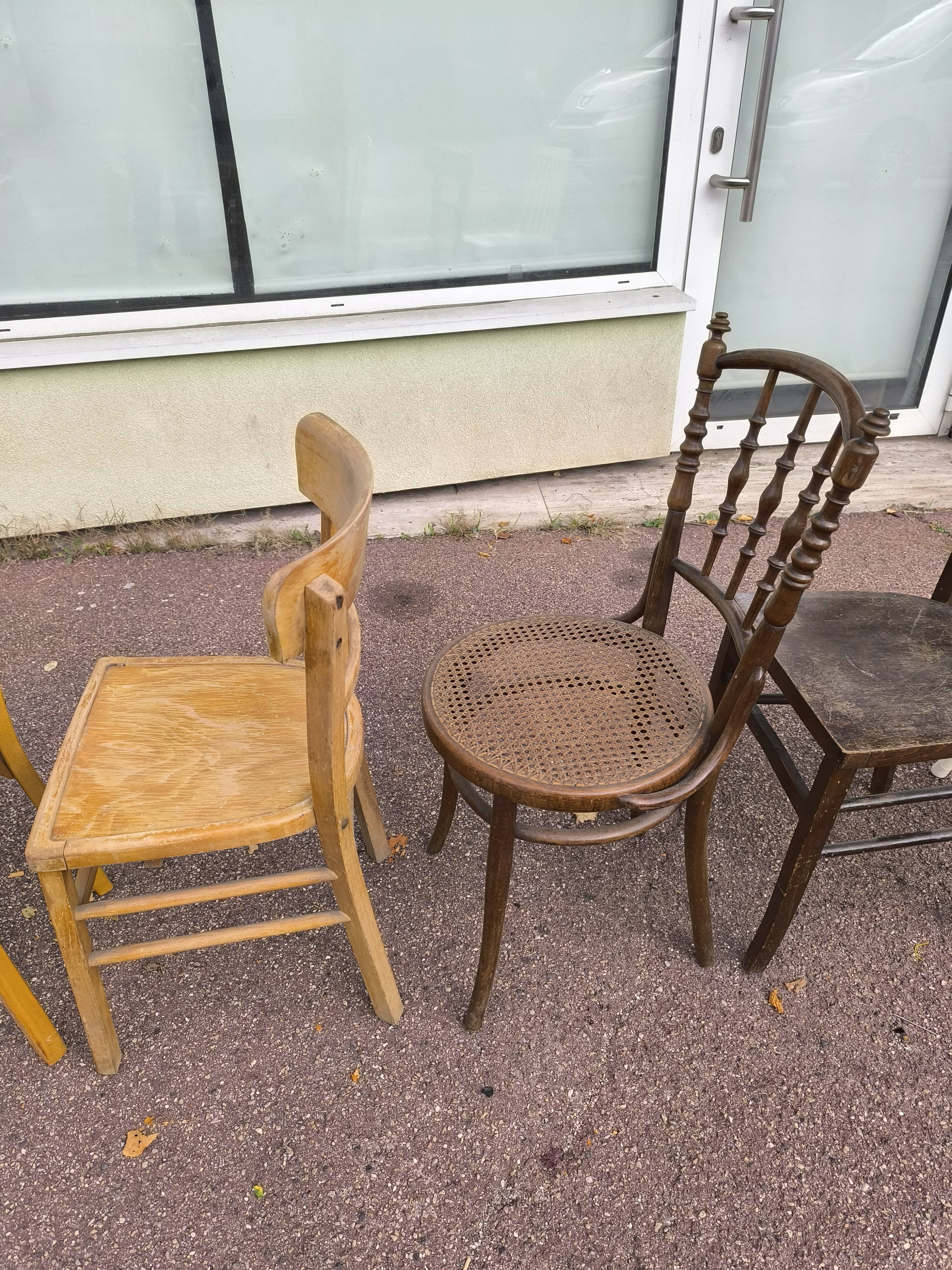 set of 6 mismatched vintage bistro chairs - wood
