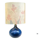 Vintage blue ceramic lamp Kintsugi and painted silk flower shade.