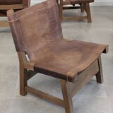 Set of 5 Spanish Leather and Oak Chairs