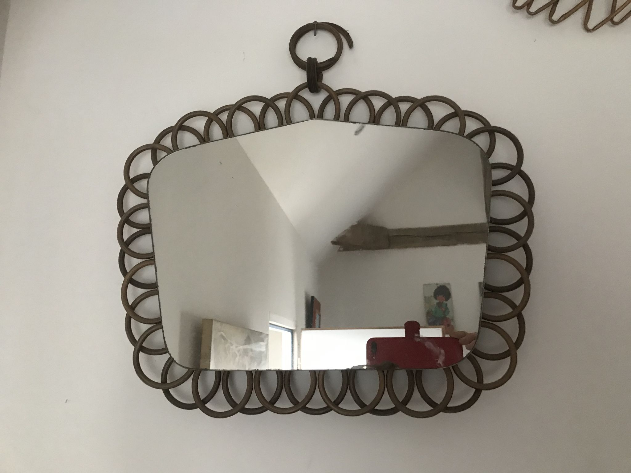 Miroir vintage en rotin 32x40 cm