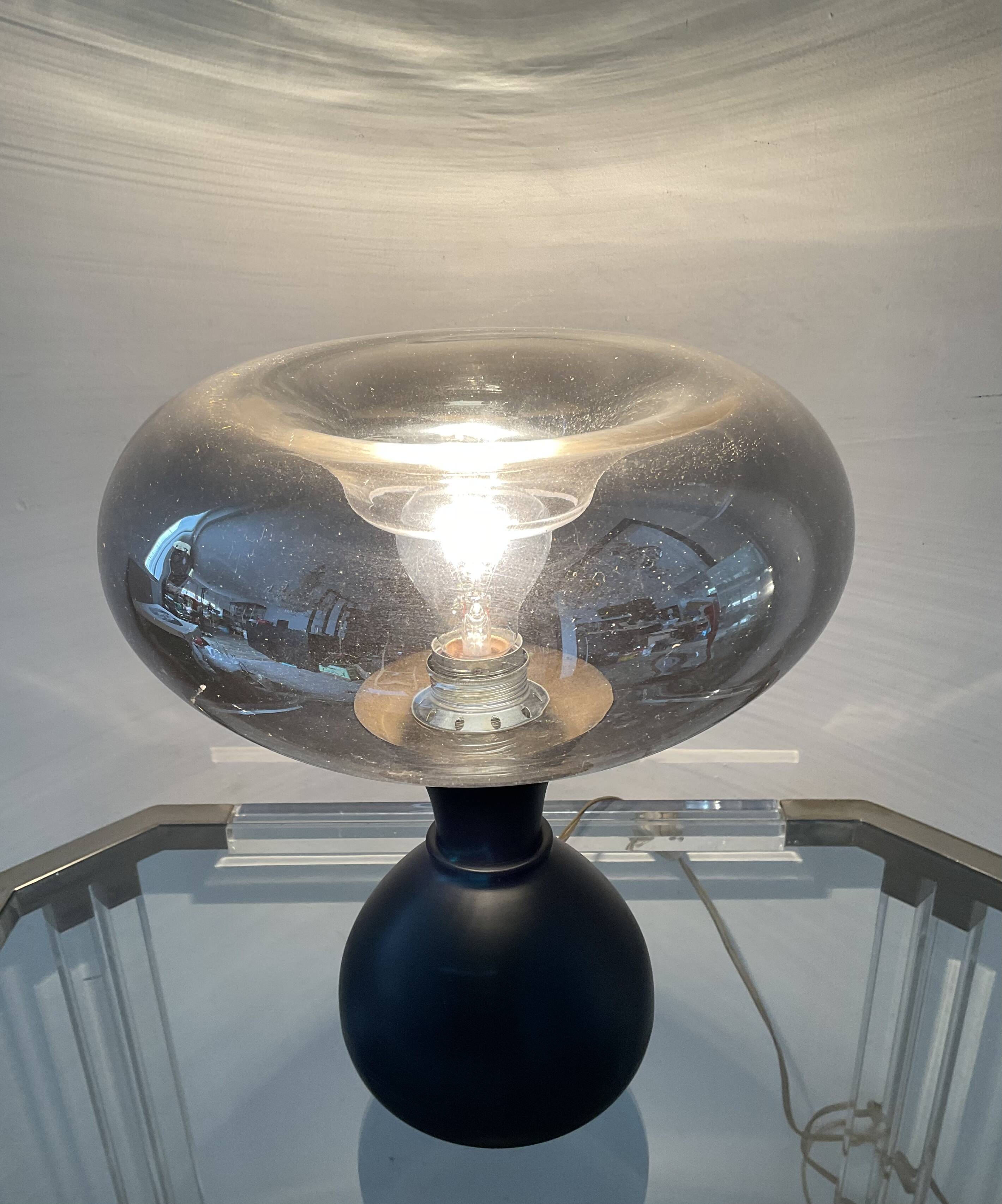 Vintage lamp in metal and smoked glass