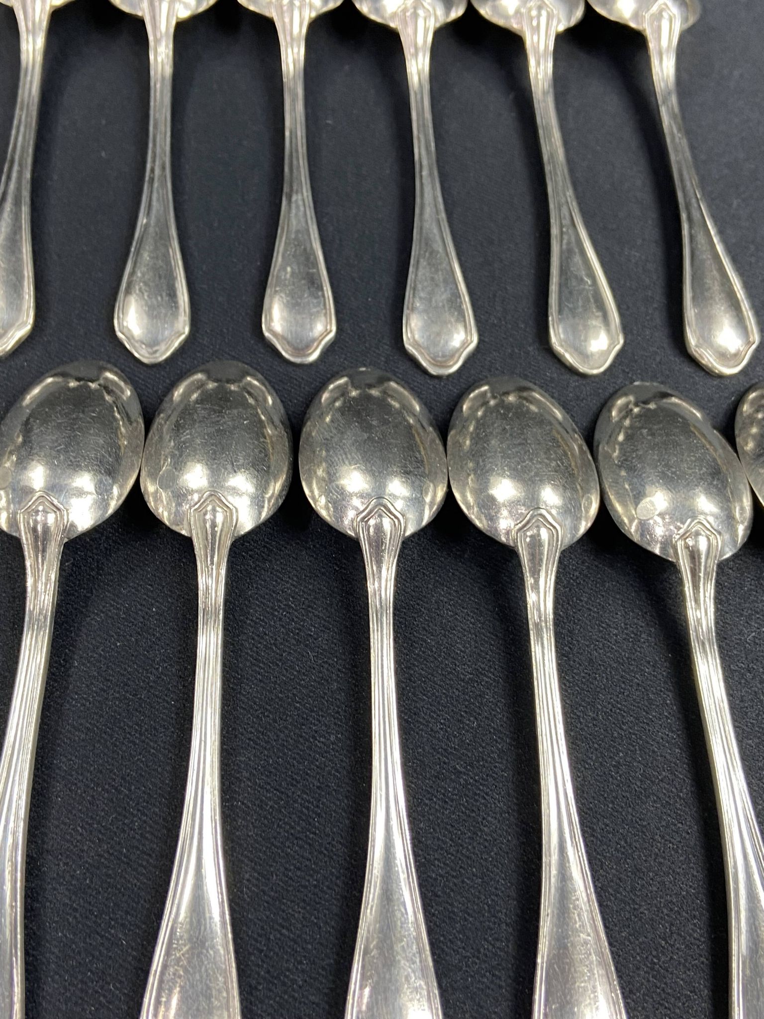 Complete set of 12 Louis XV style mocha spoons in silver-plated metal, Hermès