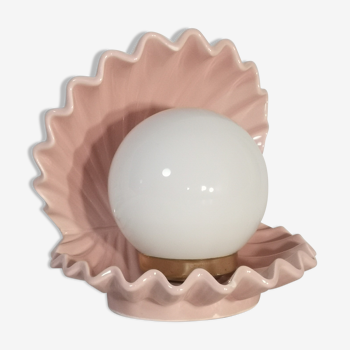 Ceramic shell lamp and opaline pearl, Saint-Jacques, France, 1970