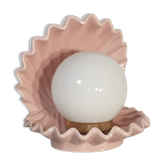 Lampe coquillage en céramique et perle en opaline, Saint-Jacques, France, 1970