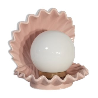 Ceramic shell lamp and opaline pearl, Saint-Jacques, France, 1970