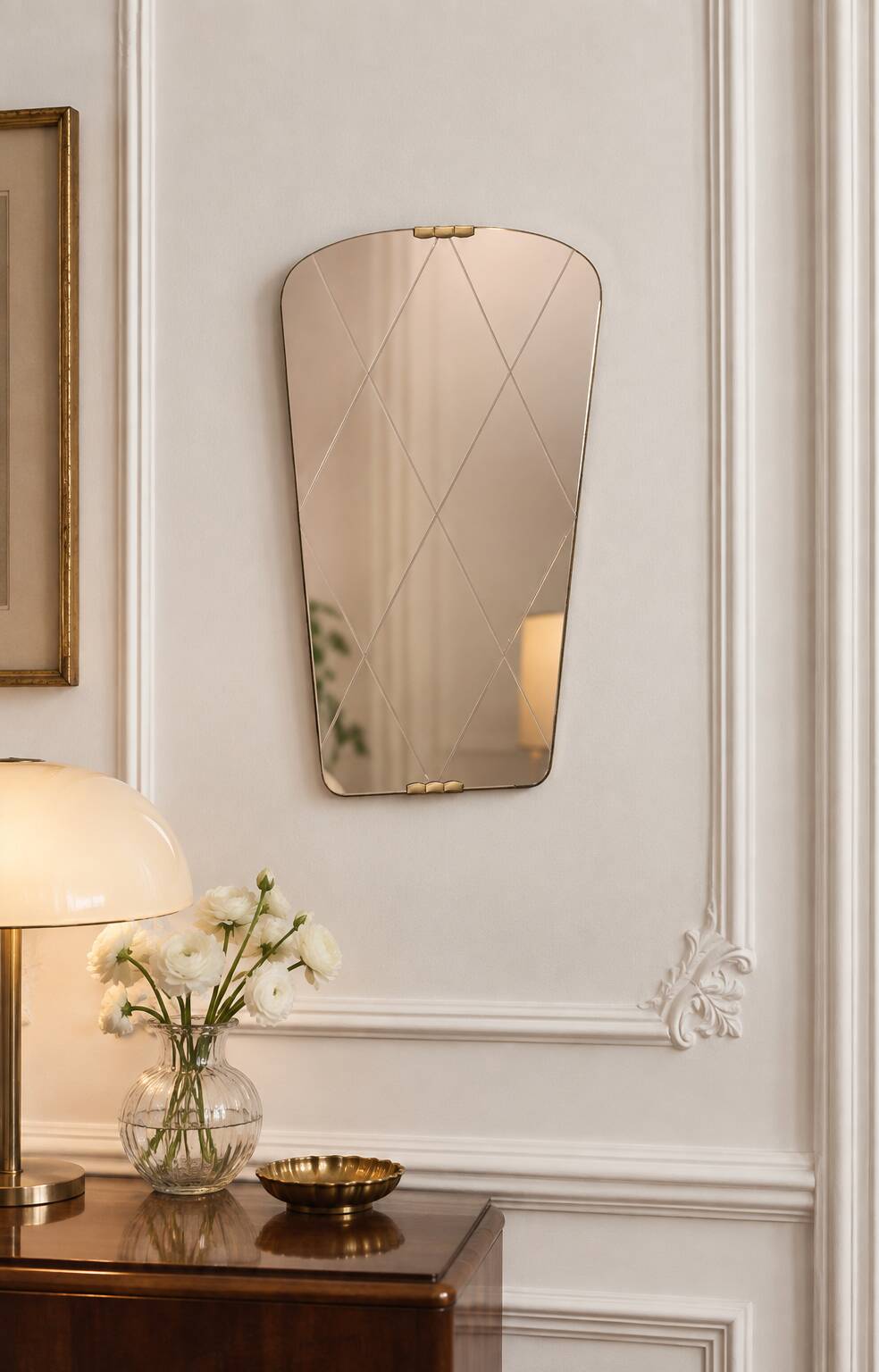 Art Deco engraved mirror in brass, 1950s