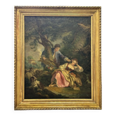 Large oil painting on canvas from the 19th century – Gallant scene after François Boucher
