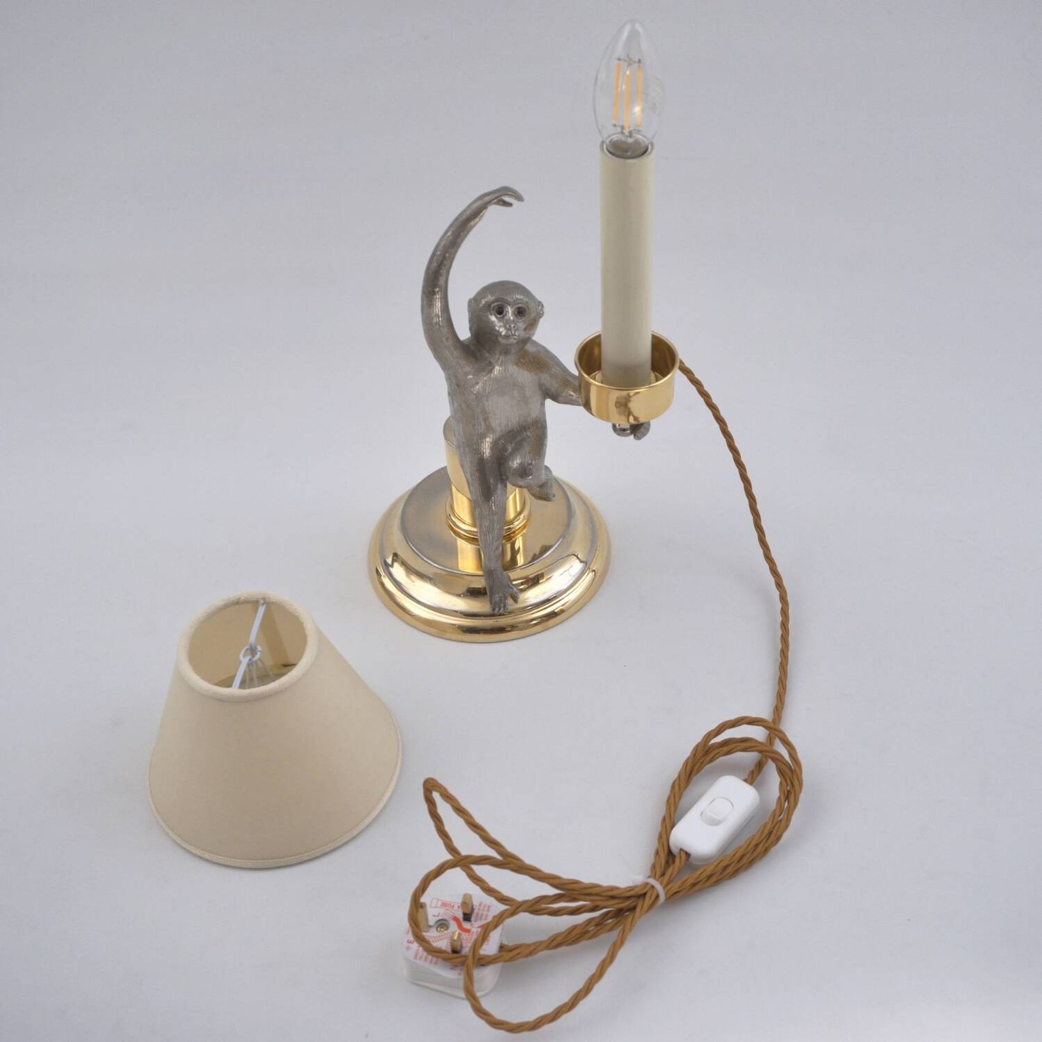 Hauy Pouigo Monkey candlestick table lamp silver plated bronze 1970's Italy