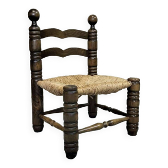 Chaise basse en bois et paille