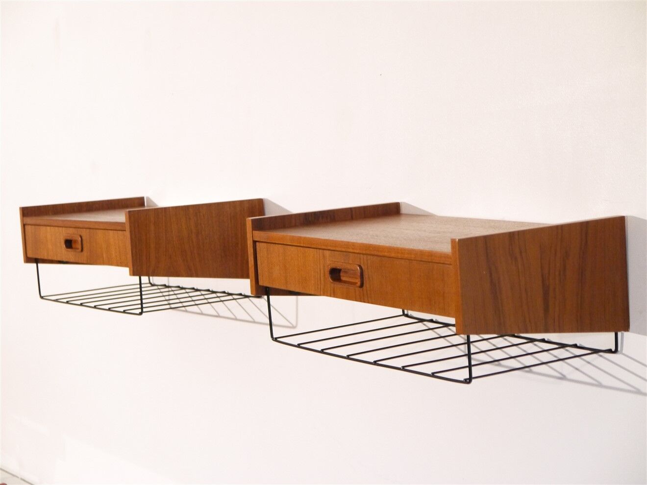 Pair of vintage Scandinavian hanging bedside tables 1960