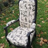 Fauteuil Voltaire tissu "chez Antoinette Poisson" noir mat
