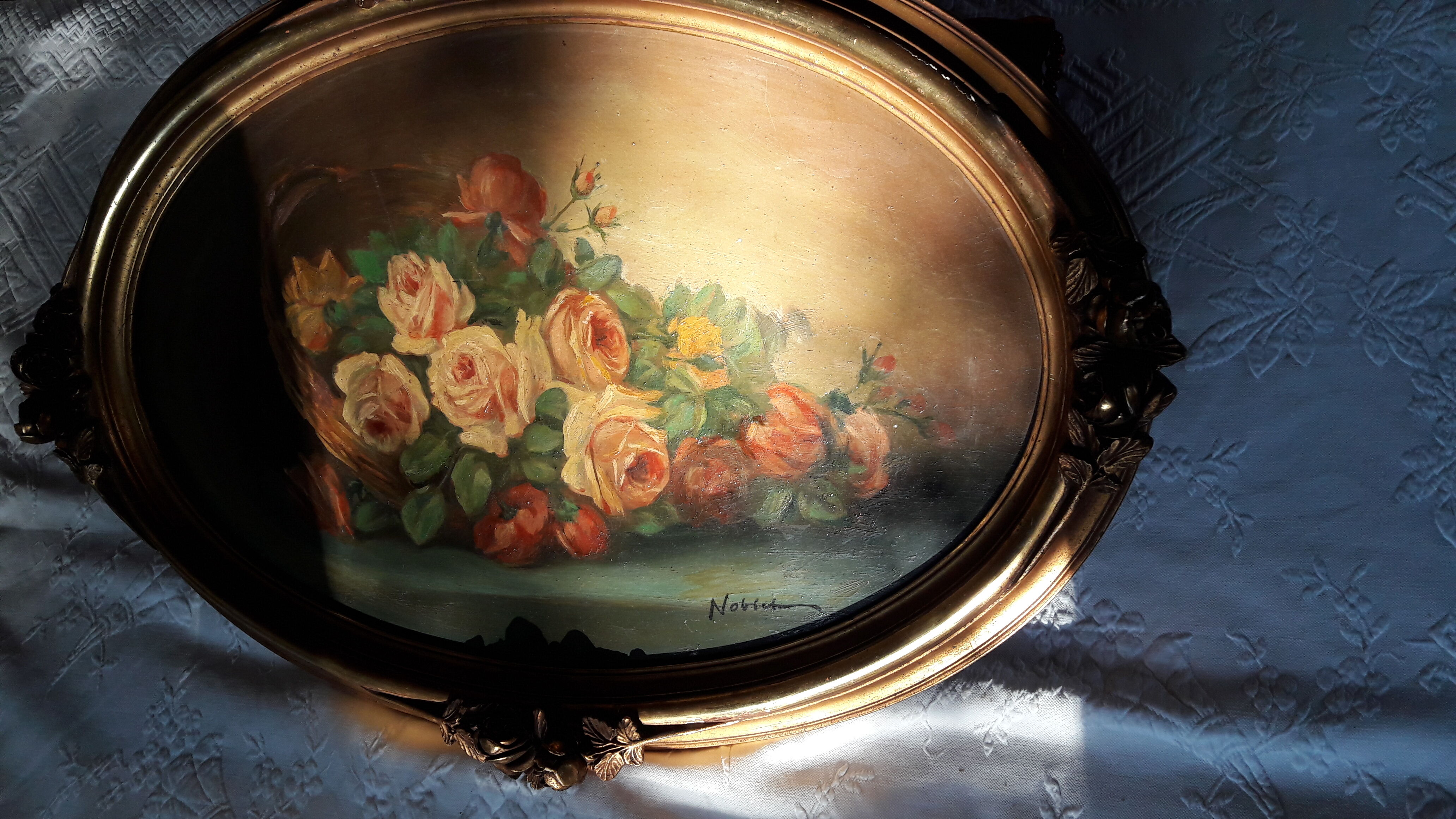 Painting old oil painting pattern Roses frame gilded wood