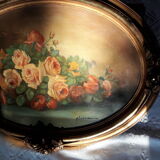 Painting old oil painting pattern Roses frame gilded wood