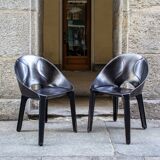 Sedie Lira e Liuto in pelle nera di Mario Bellini per Cassina 1989