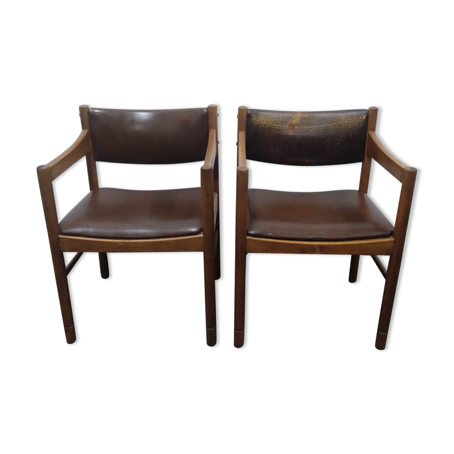 2 x Leather wood chairs