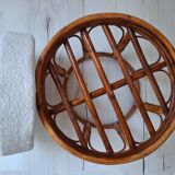 Rattan and terry fabric pouf