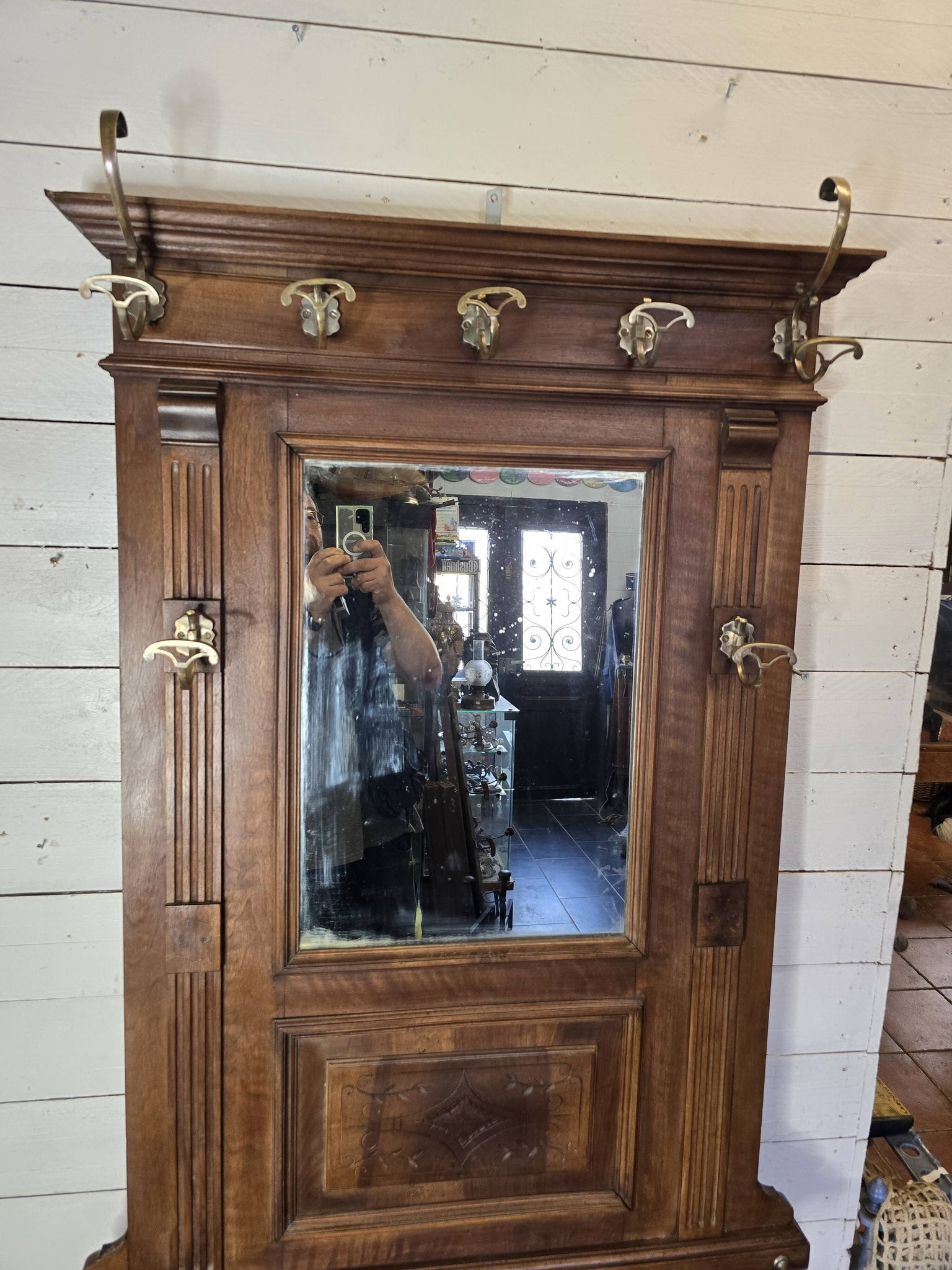 Old locker room or coat rack in walnut