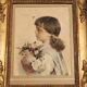 Aquarelle sur papier, portrait d'une jeune fille signé Alessandro Rontini Florence (1854-1933)