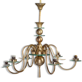 Grand lustre 6 lumières avec coupelles en verre