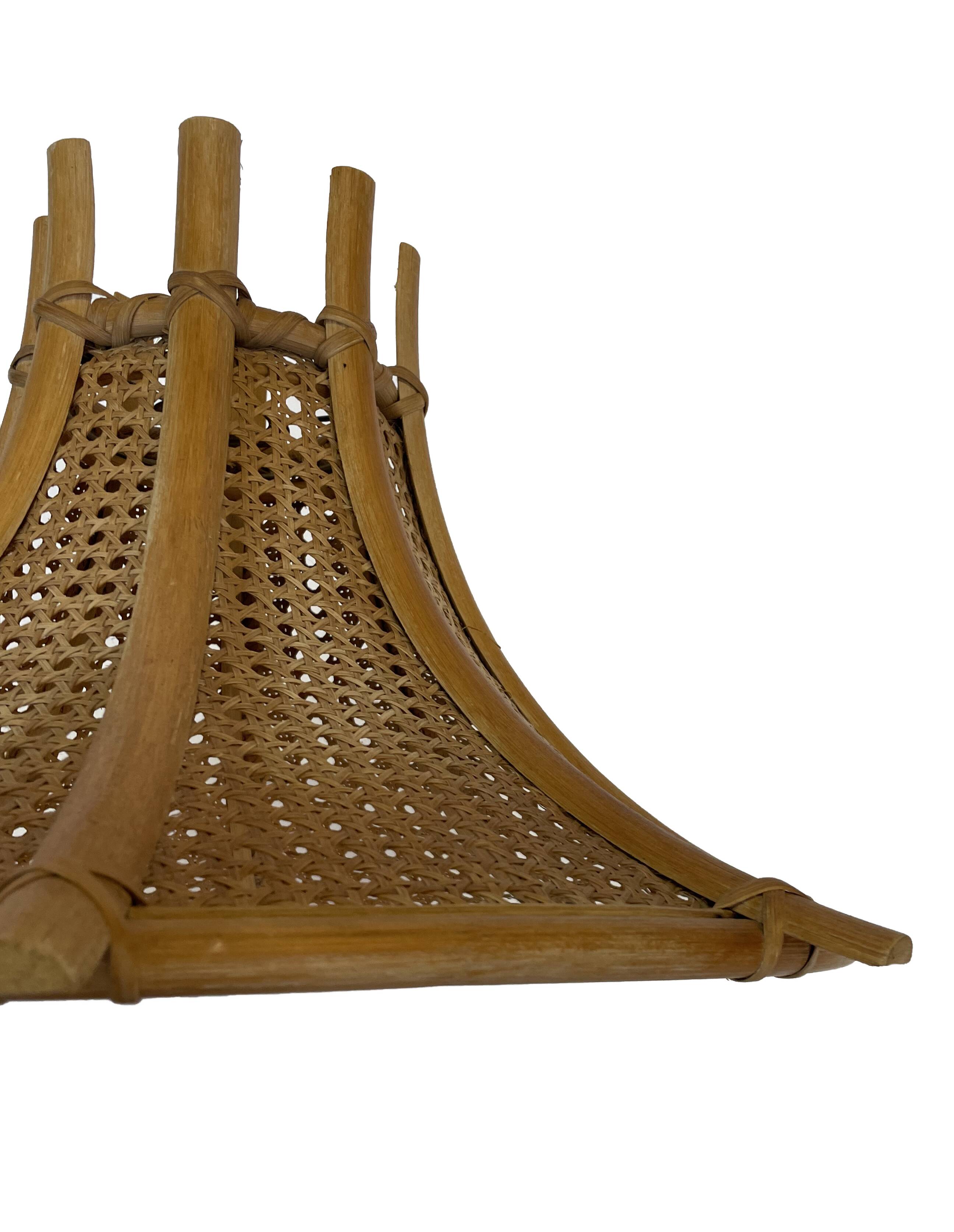 Vintage lampshade hanging lamp rattan and webbing 70s boho design minimalist