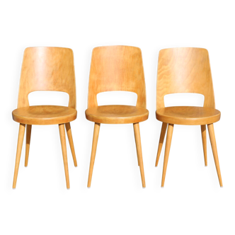 3 BAUMANN "Mondor" chairs in light beech
