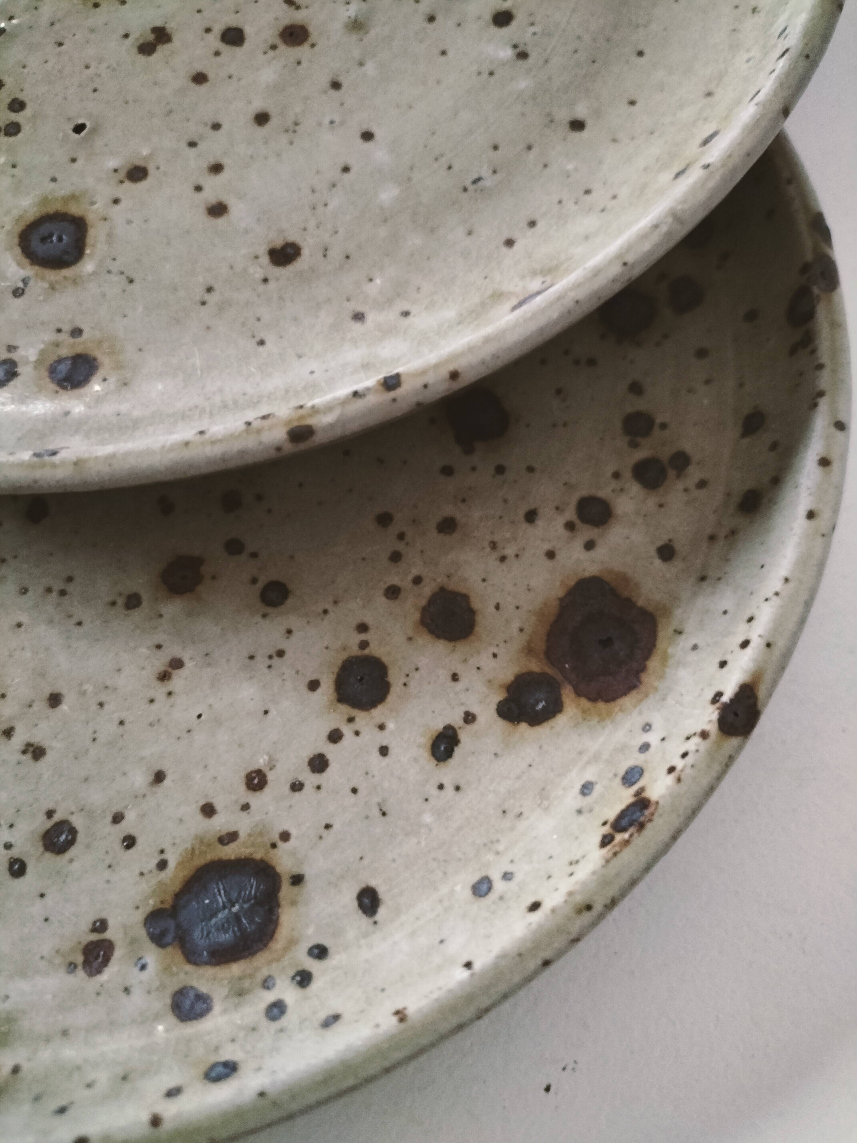 Set of two pyrite stoneware plates - natural mineral tones