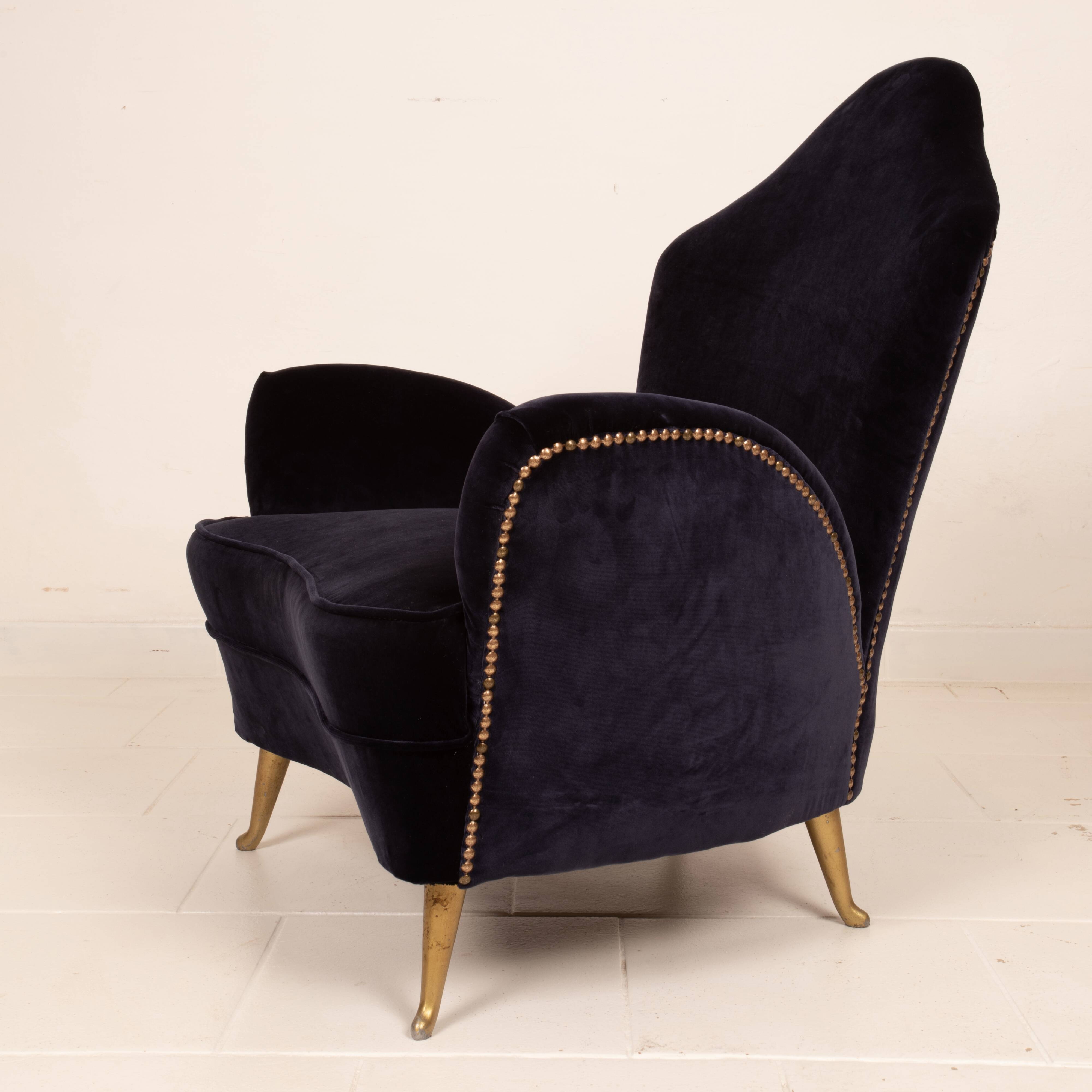 Fauteuil en velours de style mid-century Cesare Lacca pour ISA Bergamo