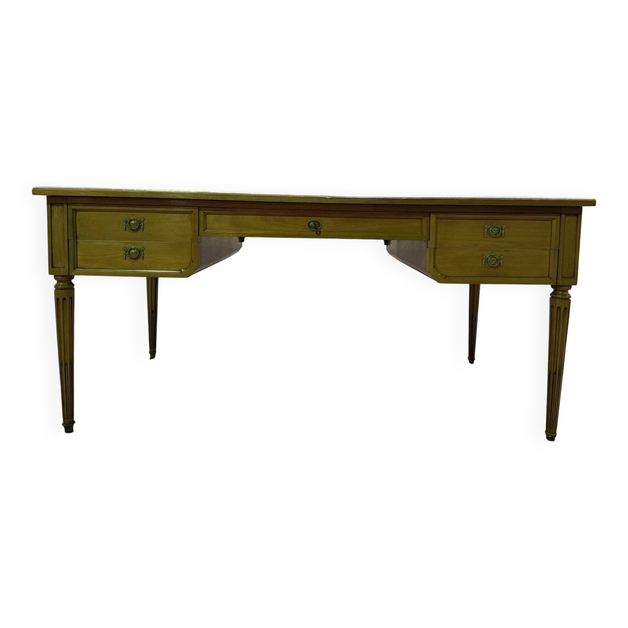 Louis XVI style flat desk in cherry wood and leather