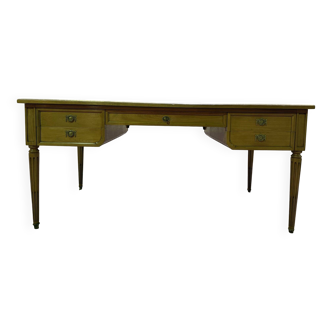 Louis XVI style flat desk in cherry wood and leather