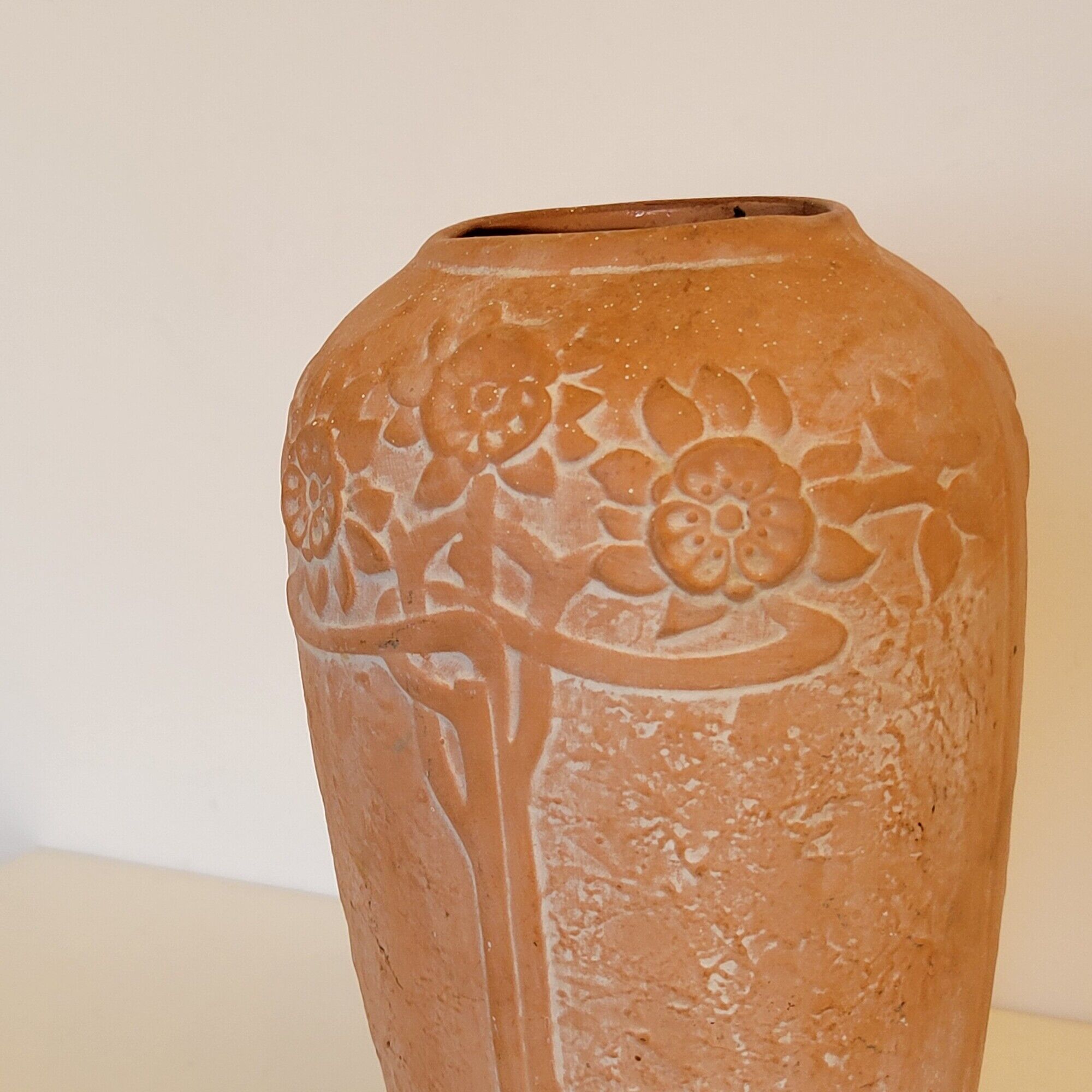 Terracotta vase sunflower decoration 1910, art nouveau
