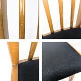 Chaise vintage Mid-Century à barreaux en bois massif avec assise à ressorts