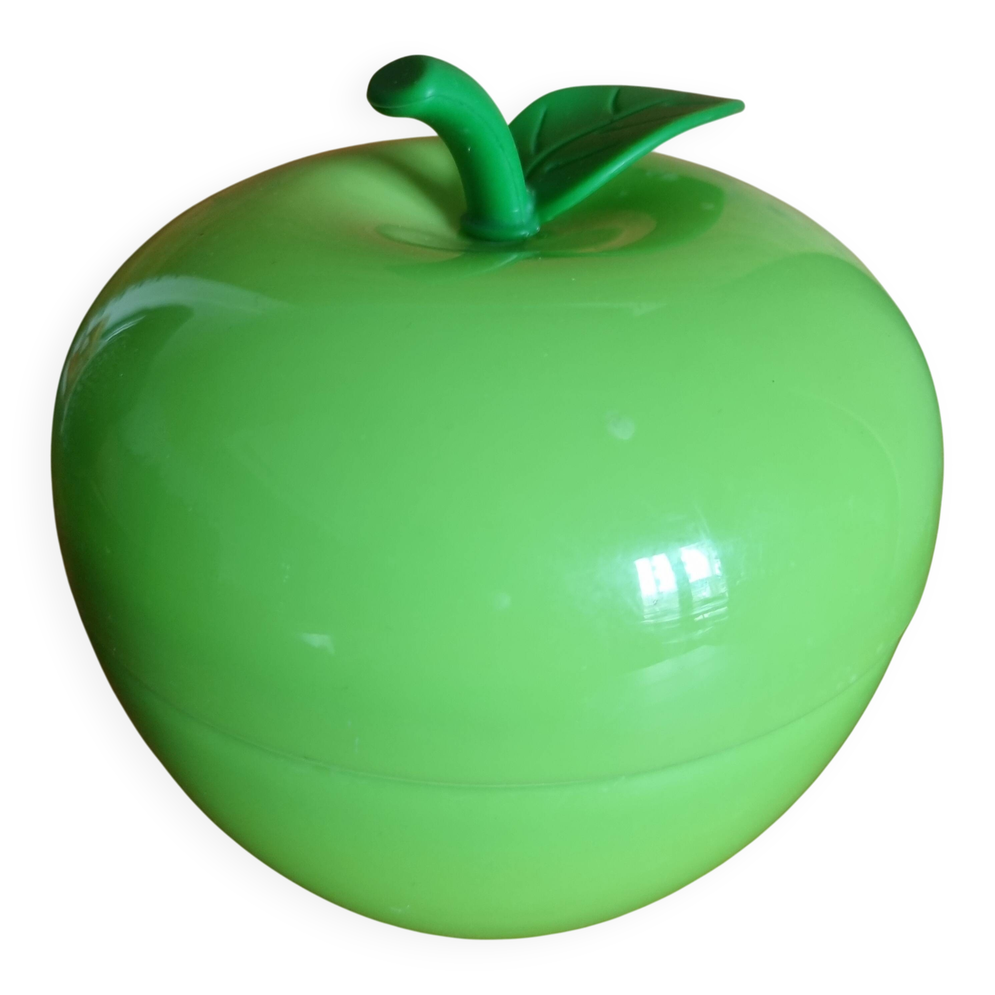 Thermal ice bucket in the shape of a green apple, 1970s style.