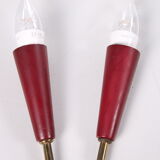 Set of two red Mid Century French wall lamps