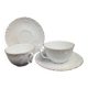 Tharaud Limoges white porcelain cups and saucers with gold relief