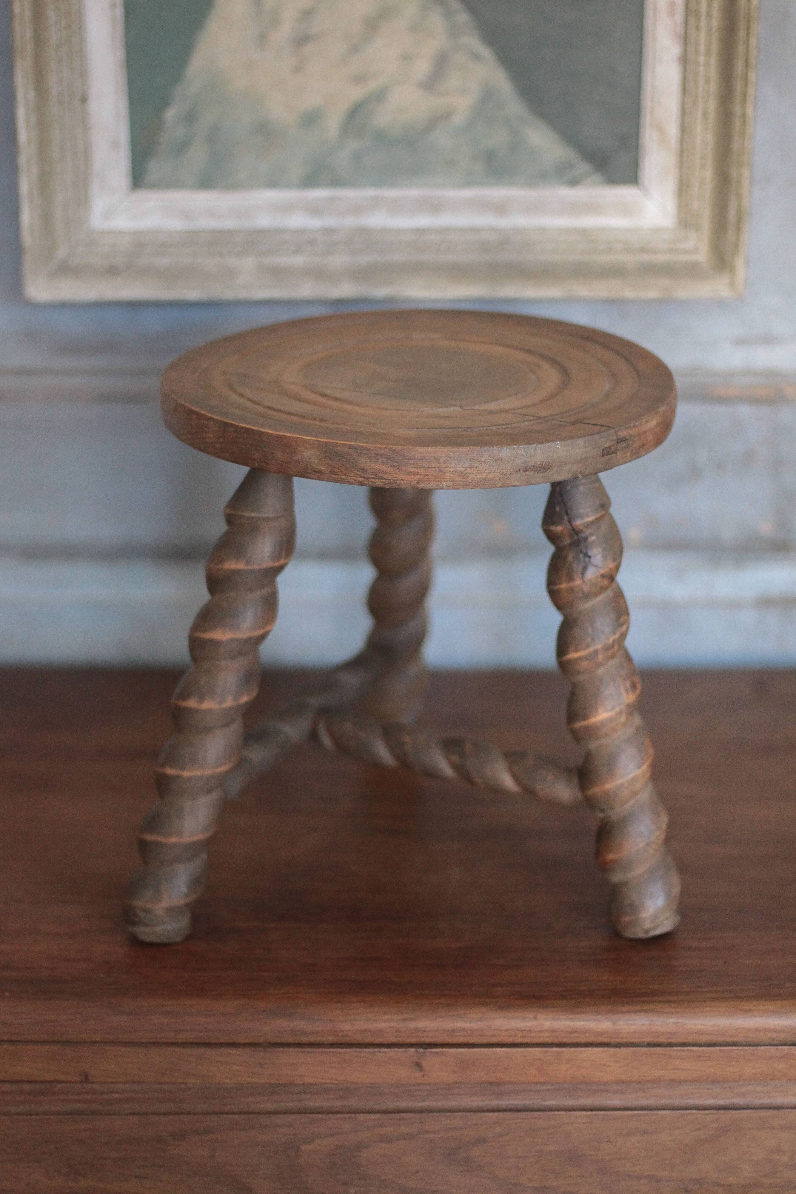 Vintage stool, old wooden stool, tripod stool