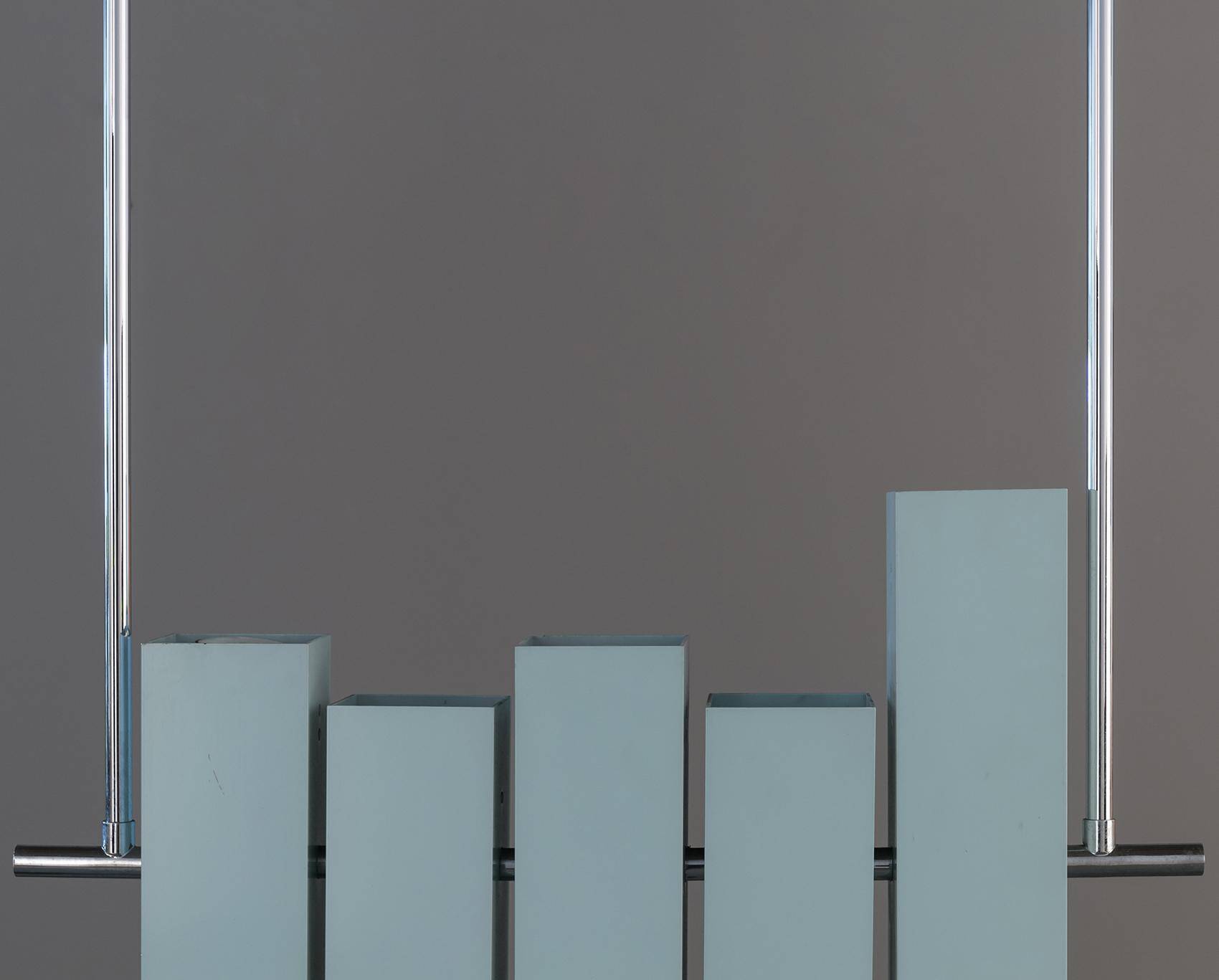 Blue lacquered metal chandelier, Lumi, ca. 1970