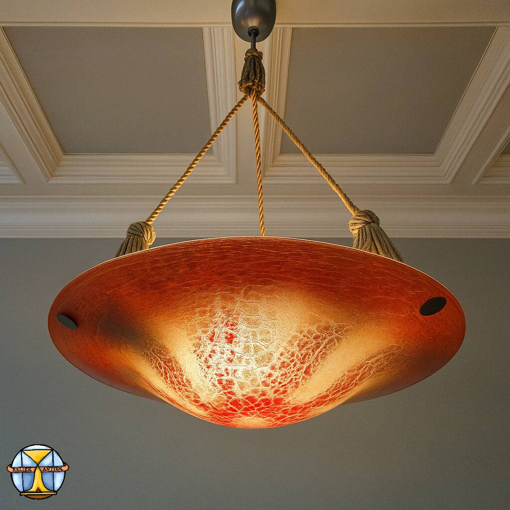 Antique orange German Art Deco WMF Ikora glass pendant lamp 1930