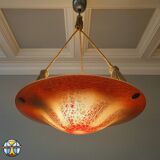 Antique orange German Art Deco WMF Ikora glass pendant lamp 1930