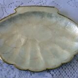 Empty pocket or soap holder in white mother-of-pearl shape scallop shell