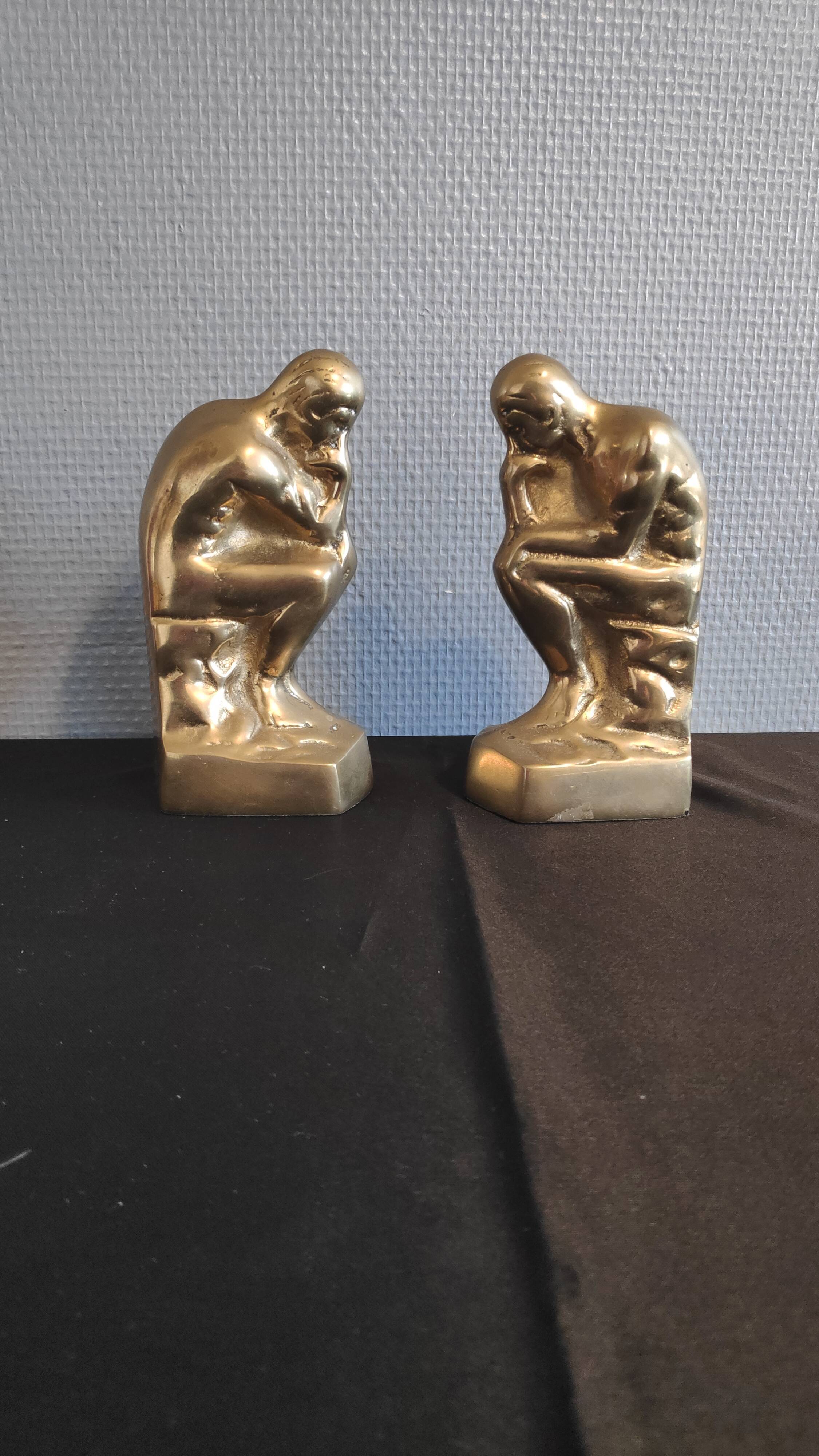 Brass bookend after rodin's "thinker"