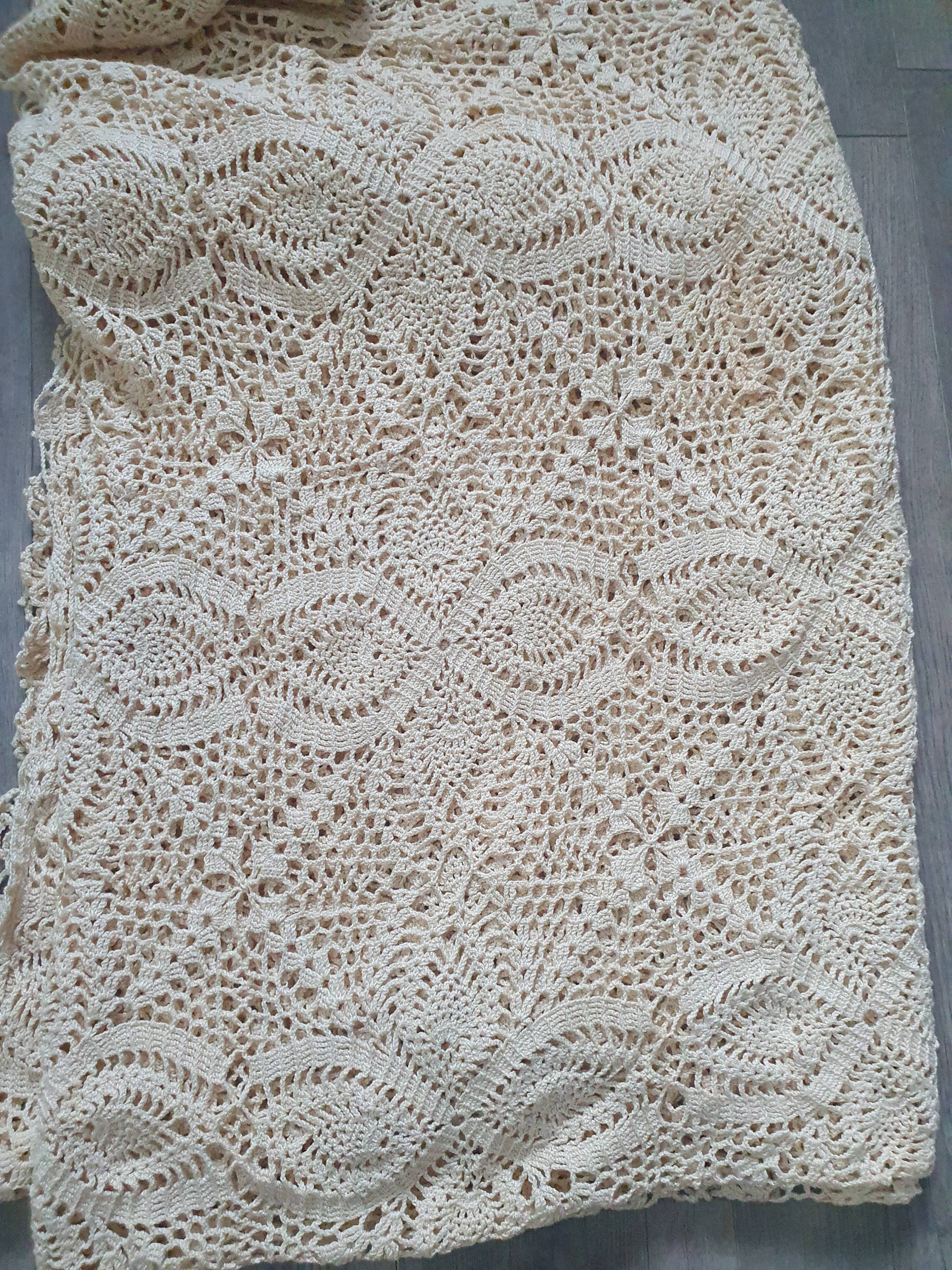 vintage crochet plaid blanket 236cm by 170cm beige color