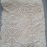 vintage crochet plaid blanket 236cm by 170cm beige color
