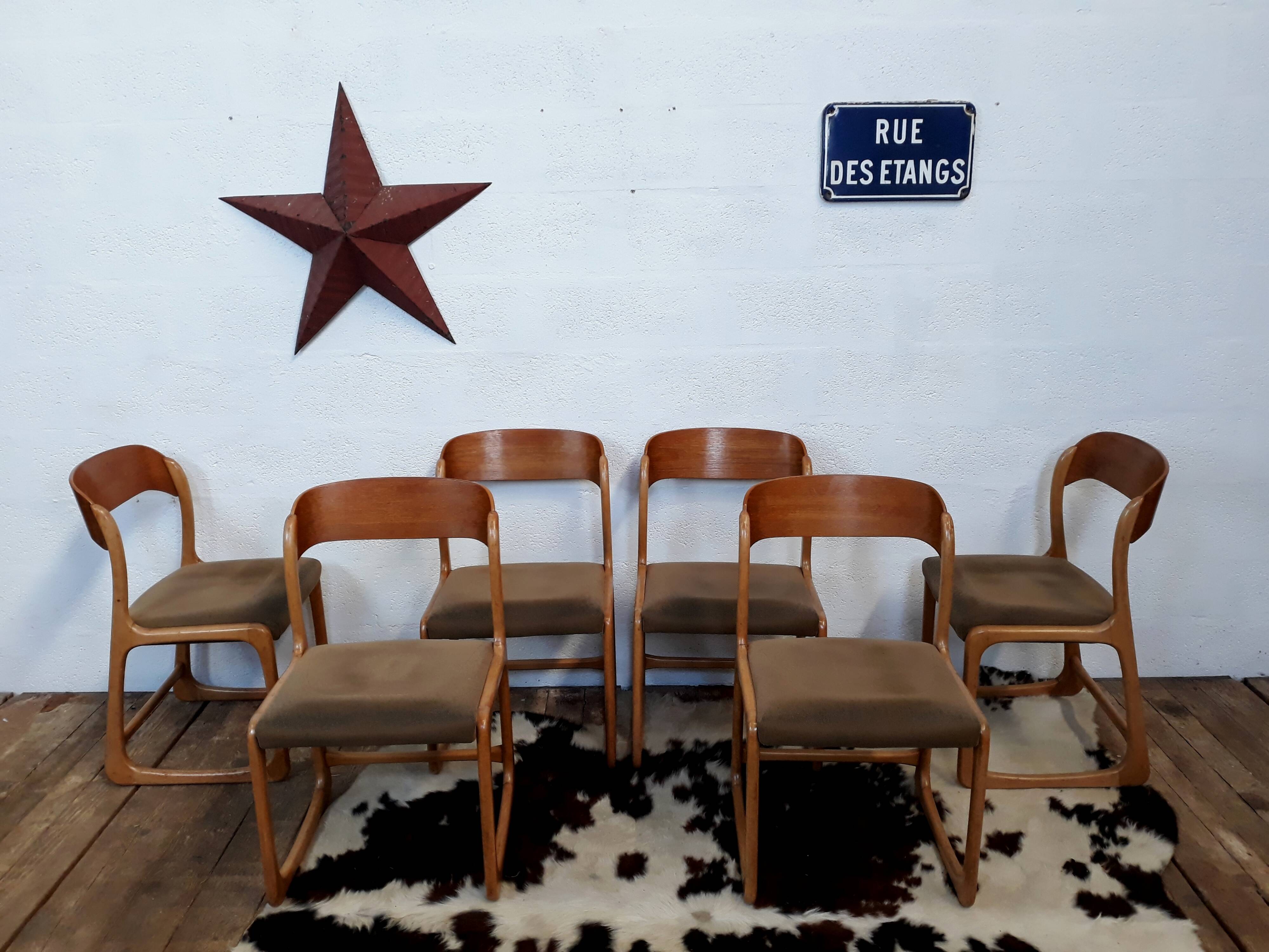 6 chairs Baumann vintage sled