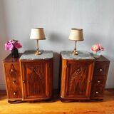 Pair of Art Deco bedside tables in solid walnut, 1940