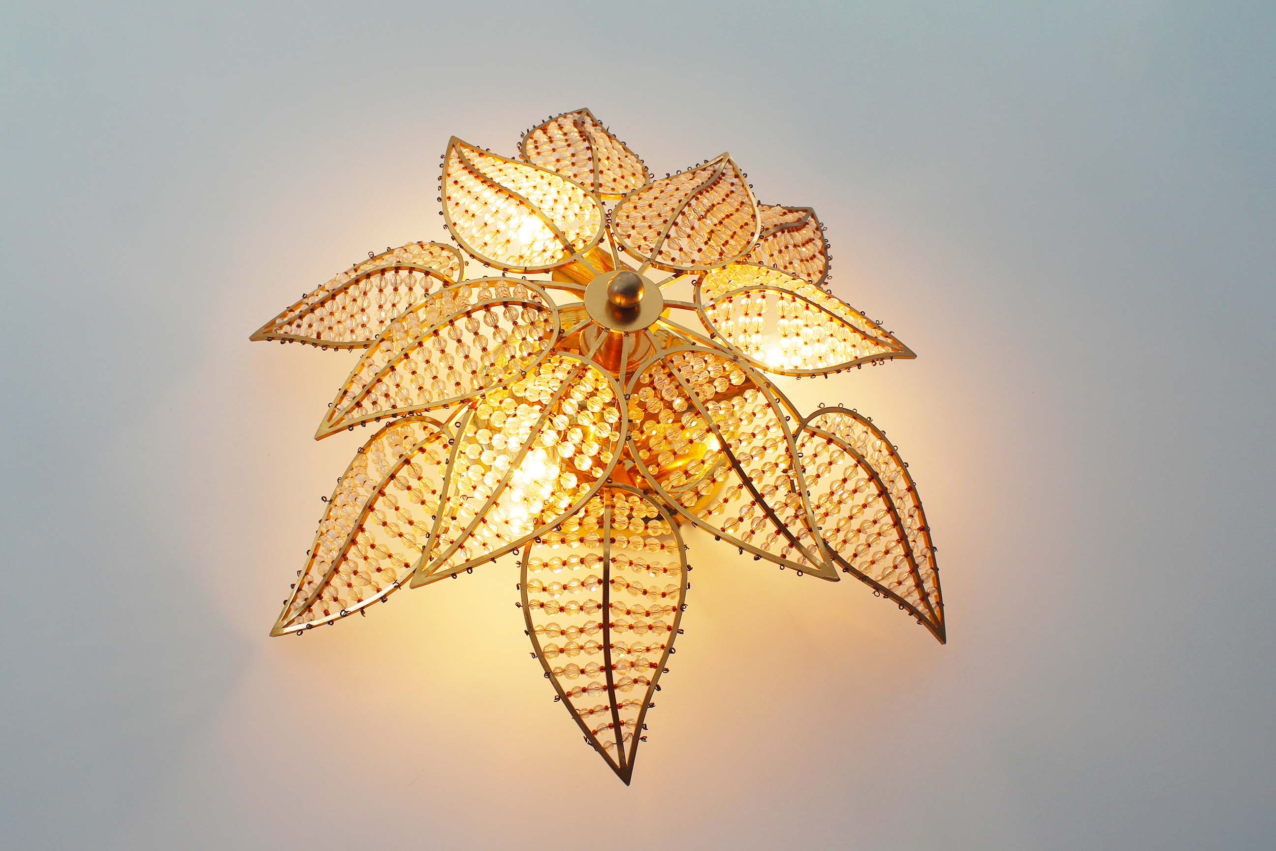 Brass and crystal flush mount ceiling or wall light by Palwa