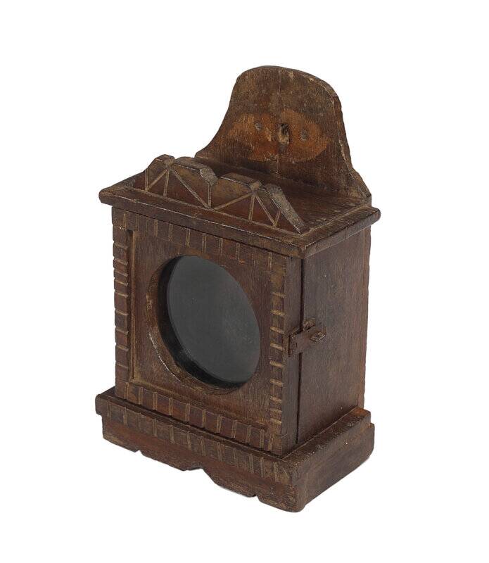 Small old wall display case clock box patina original india