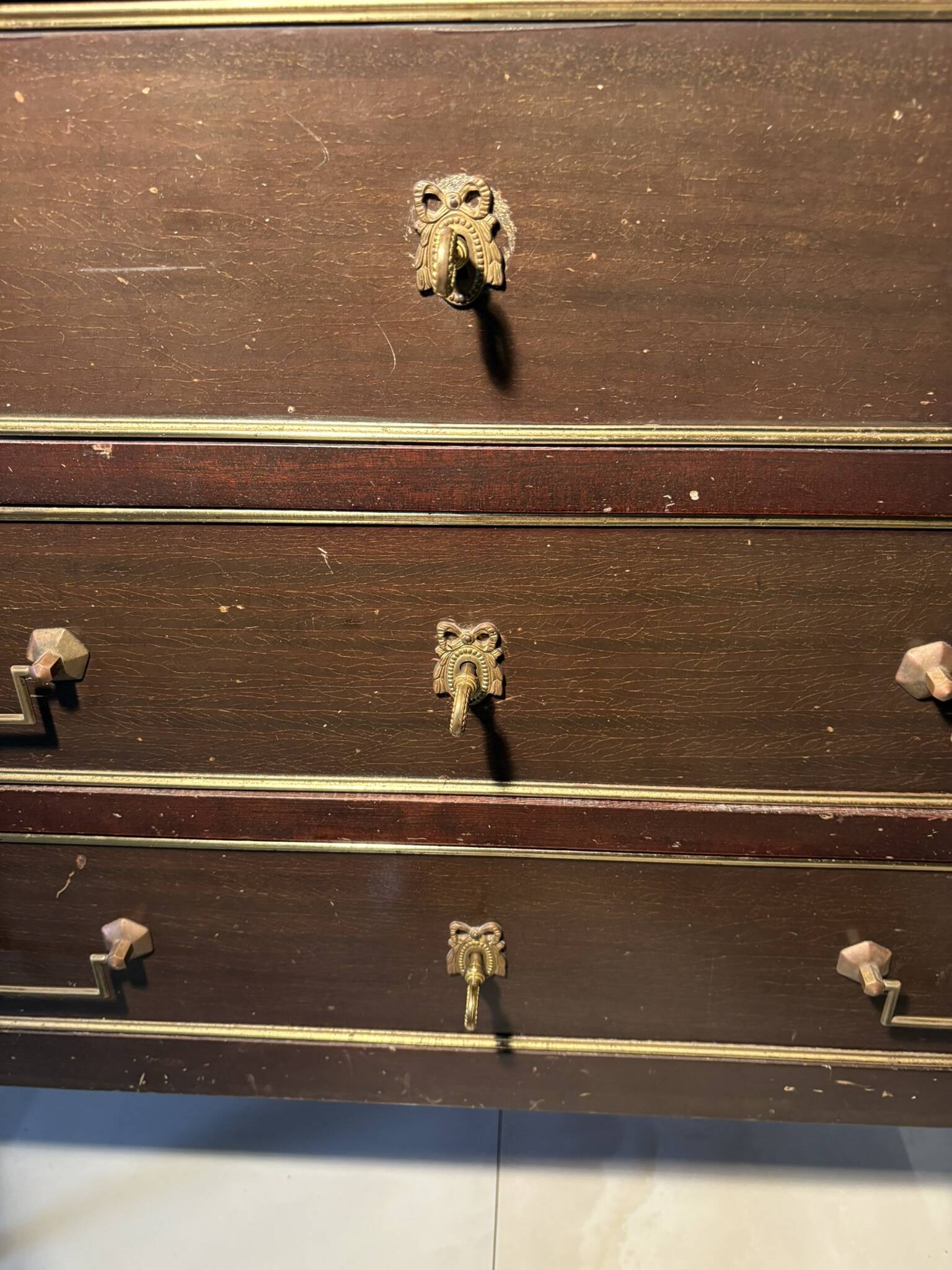 Louis XVI style 3-drawer chest of drawers, marble and gilded bronze